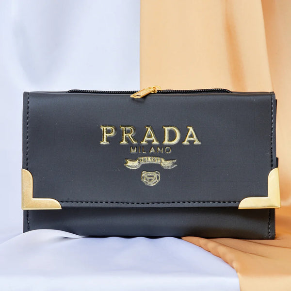 Tan Designer Clutch with Double Pockets and Top Zip