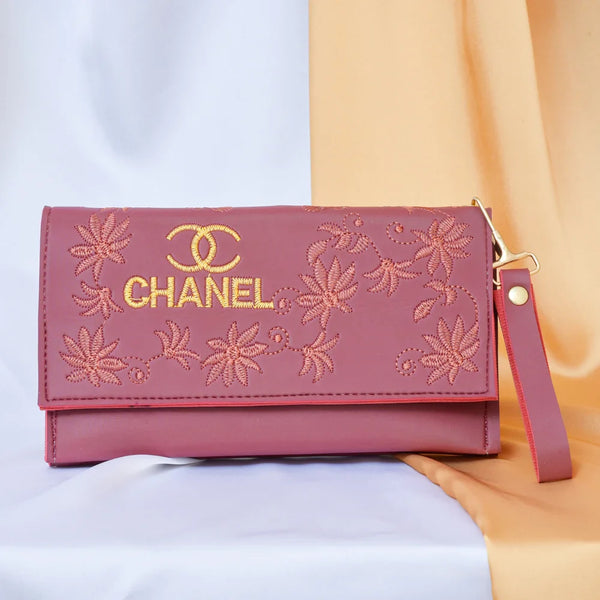 Chanel-Inspired Embroidered Handbag – Luxe Floral Detailing with Wrist Strap
