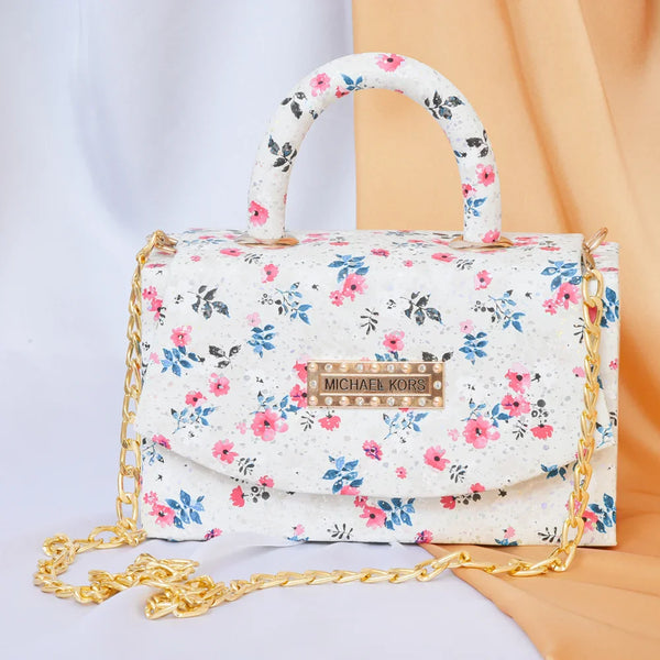 Michael Kors Elegant Luxury Floral Printed White Handbag – Compact Double Compartment