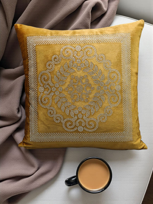 Velvet Embroidered Cushion Cover – Rich Golden