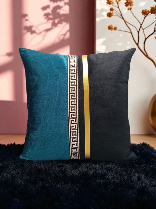 Luxury Two-Color Velvet Cushion Cover – Teal & Black