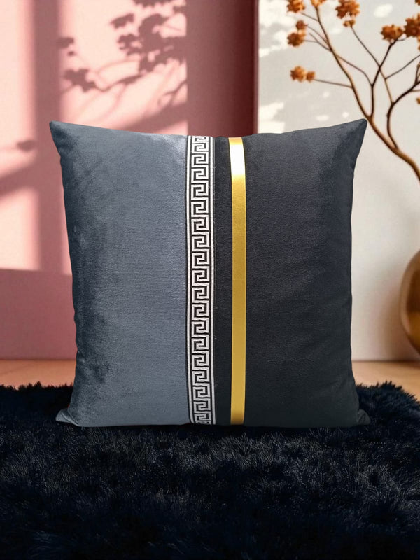 Luxury Two-Color Velvet Cushion Cover – Grey & Black