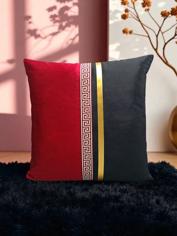 Luxury Two-Color Velvet Cushion Cover – Red & Black