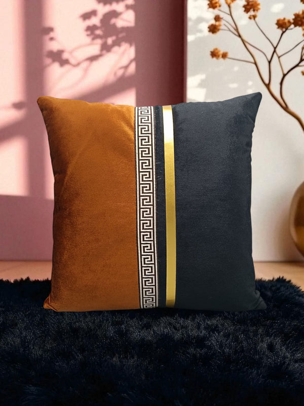 Luxury Two-Color Velvet Cushion Cover – Mustard & Black