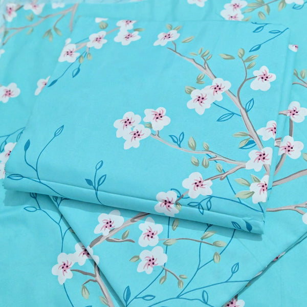 Aqua Blossom Floral Cambric Unstitched Suit – 2 Piece