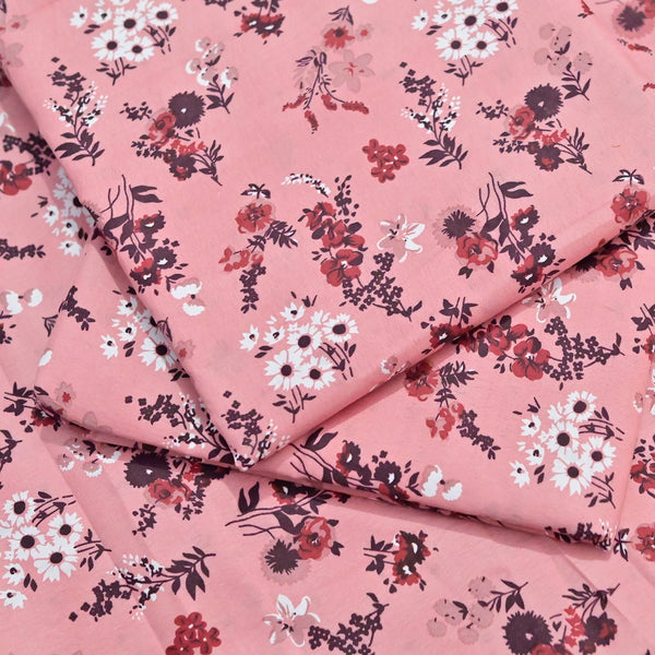 Dusty Pink Floral Printed Unstitched Suit – 2 Piece