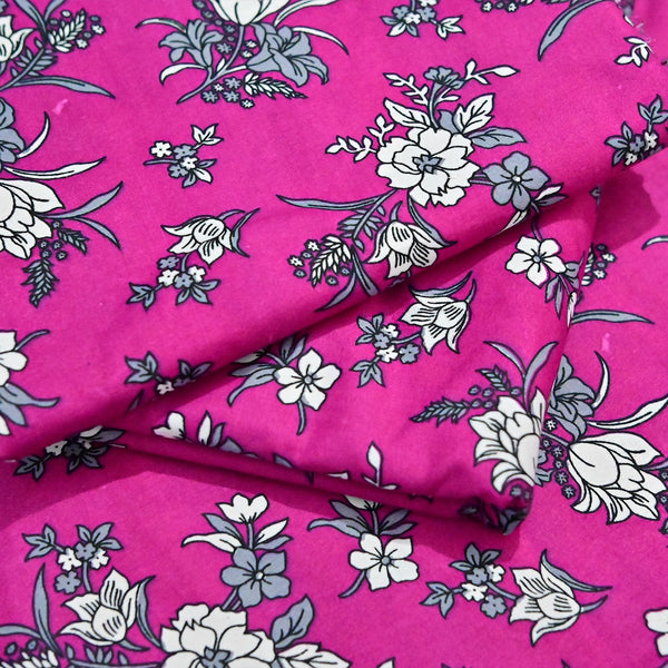Fuchsia Botanical Bloom Printed Unstitched Suit – 2 Piece